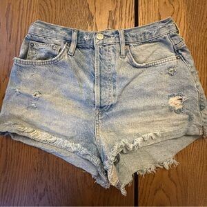 WE THE FREE Cut-off Shorts Women's 27 Blue Denim Button Fly Distressed Fringe